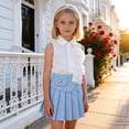 thumbnail image 2 of Fesfesfes Summer Girls Casual 2 Piece Outfit Set Children's Short Sleeve Solid Color Tops and Skirt Pleated Two-piece Set, 2 of 8