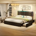 thumbnail image 6 of LED King Size Bed Frame with Storage and Headboard,King Bed Frame with 4 Storage Drawers and LED Lights,Velvet Upholstered Bed King Size with Charging Station,No Box Spring Needed,Black, 6 of 10