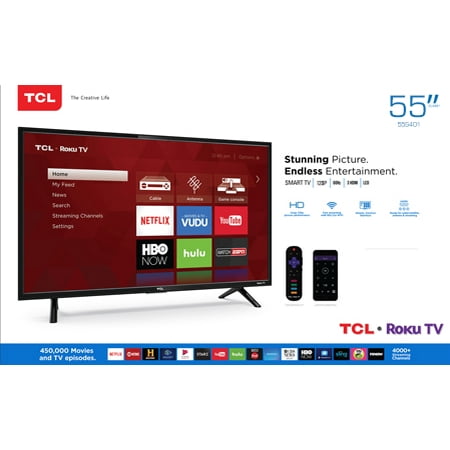 TCL 55” Class 4K (2160P) HDR Roku Smart LED TV (55S401)