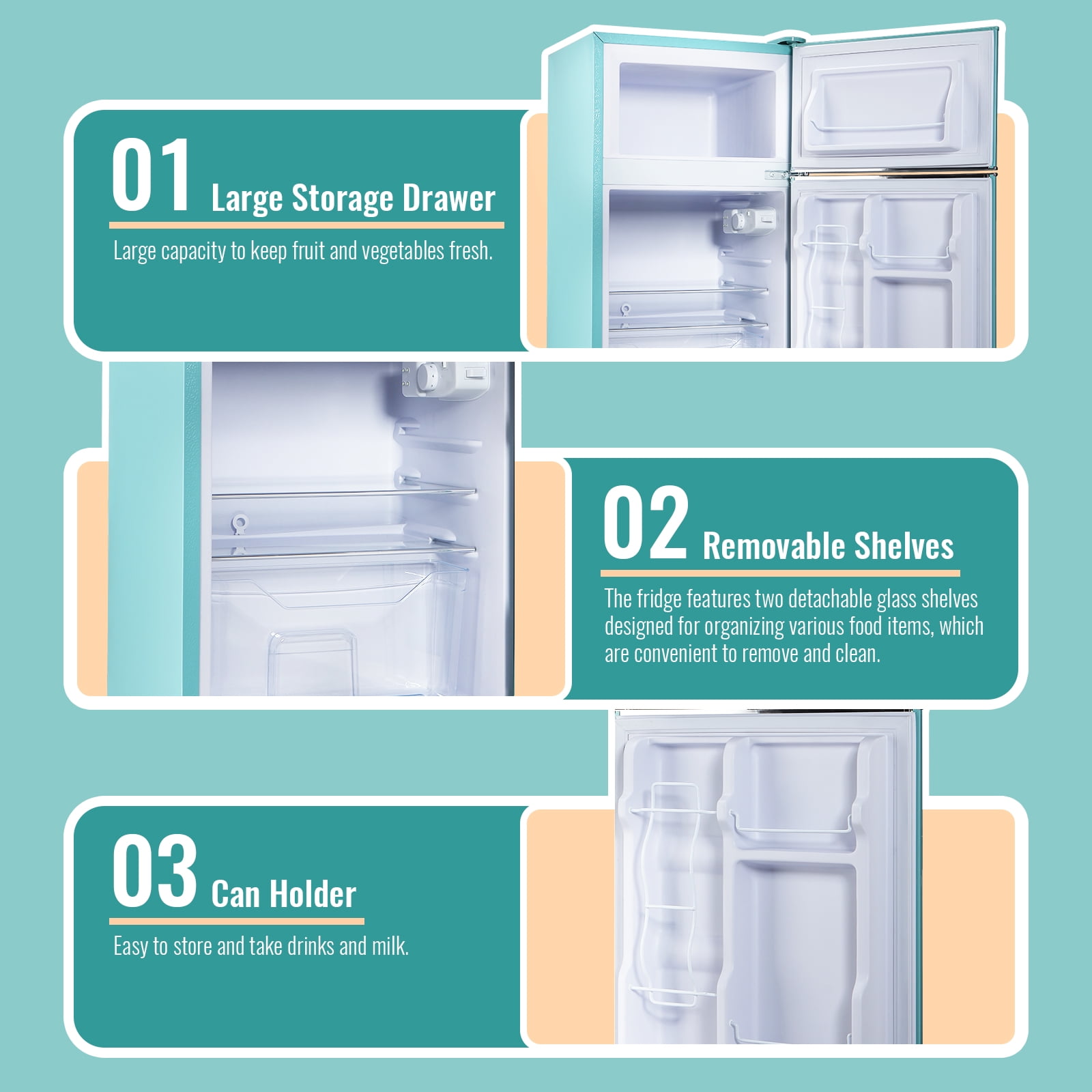 TACOOL BLUE Refrigerator with Top Freezer 3.5Cu.ft Two Door Small Mini Fridge with Extra Drink Space for Home Office Dorm BLUE