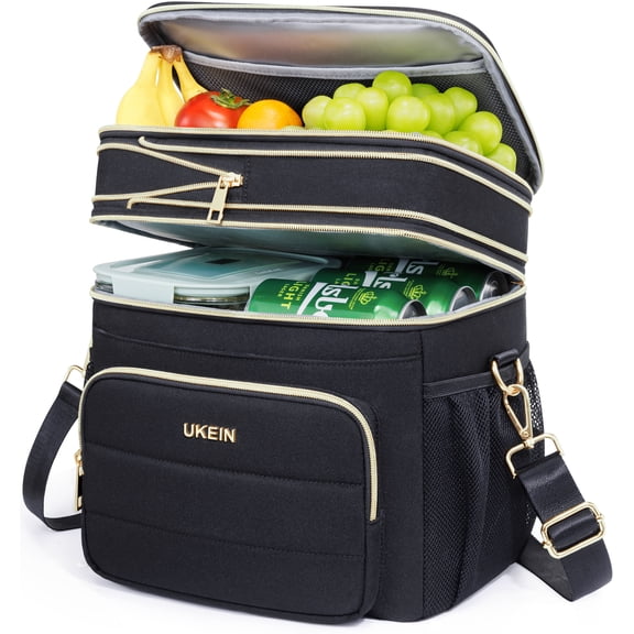 UKEIN 20L Expandable Insulated Lunch Bag for Women Men, Double Deck Leakproof Cooler Lunch Box, 5-Layer Thermal Lunch Tote for Camping