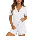 thumbnail image 6 of Xdegoge Womens Pajama Sets 2 Piece Button Up Short Sleeve Pajamas Notched Collar with Pocket Open Front Top and Shorts Cute 4 Way Stretch Bow Print Lounge Sleepwear, 6 of 8
