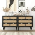 thumbnail image 3 of YOCWO Farmhouse 3 Drawer Rattan Dresser, Black, 32" Wide, 3 of 7