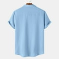 thumbnail image 4 of Mens T-shirts Mens Summer Summer Casual Lapel Solid Color Short Sleeved Button Linen Shirt Clothing Loose Fit Men Short Sleeve Yoga Shirt T Men Long Tees Sleeve Extra Long Blue M, 4 of 8