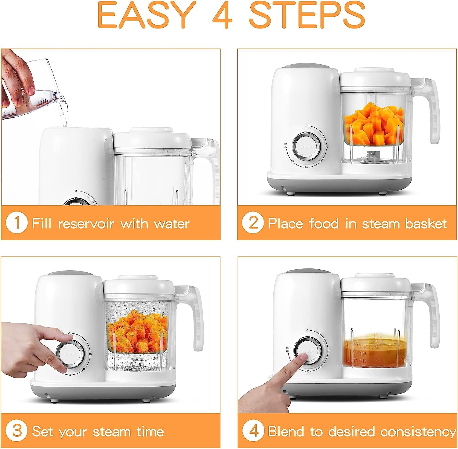 Baby Food Maker Baby Food Processor Puree Blender Multi-Function Steamer Grinder Blender, Baby Food Warmer Mills Machine, Constant Temperature 24h, Auto Cooking & Grinding