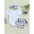 thumbnail image 4 of Wassery Infant Girls Summer Romper Outfit Sets 3pcs Letters Print Short Sleeve Crew Neck Bodysuit+Baseball Print Shorts+Headband 0-18M, 4 of 8