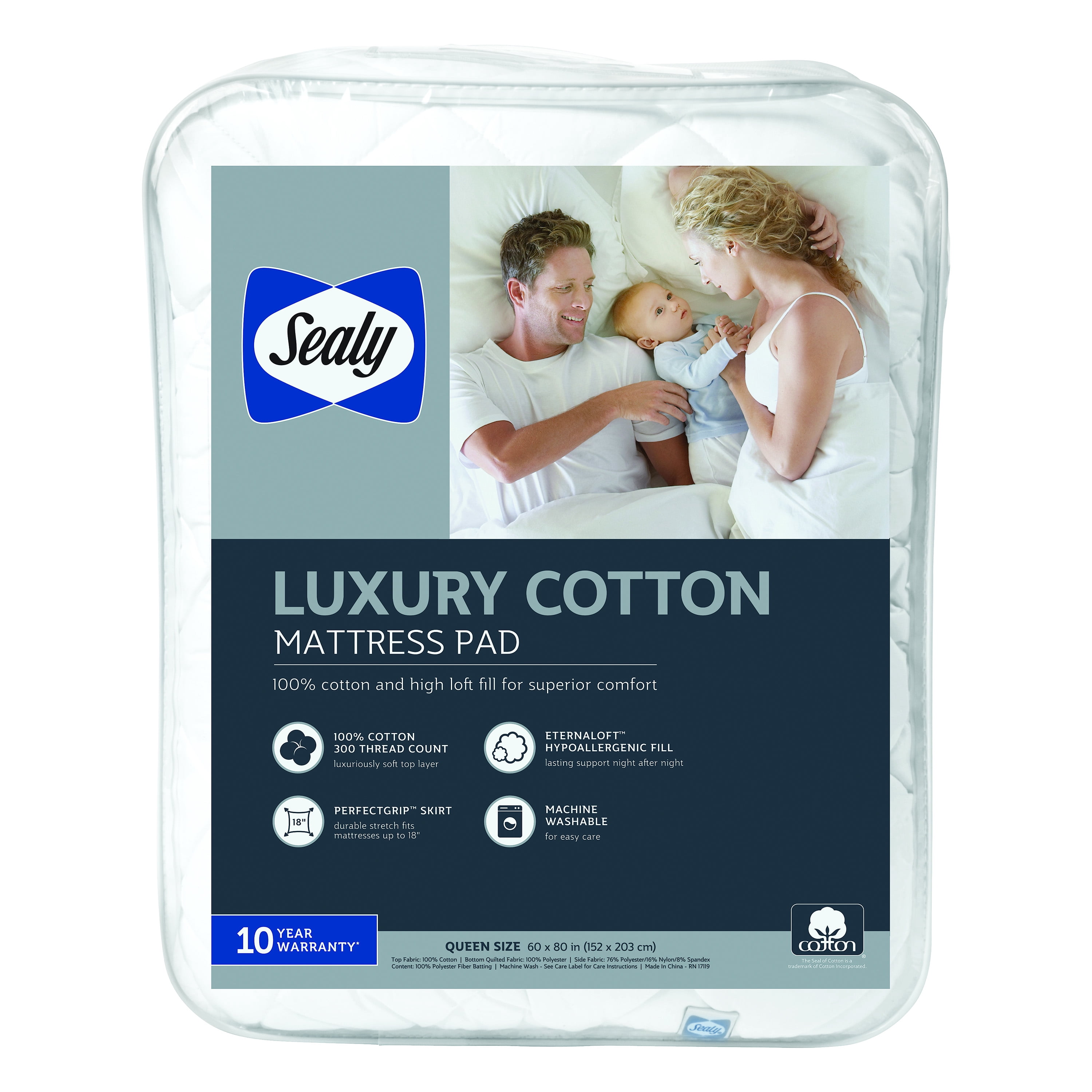 Sealy Luxury 100% Cotton Mattress Pad - Walmart.com ...