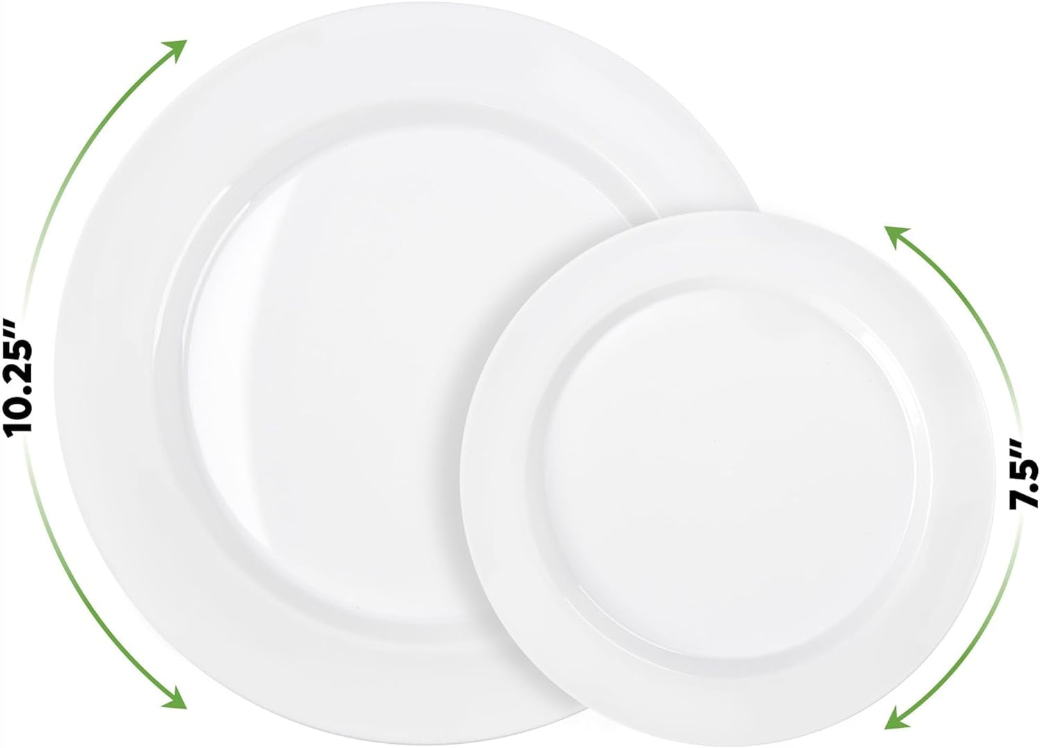 SETUP Disposable White Round 75 " and 1025" Plastic Party Plates (100 Count)