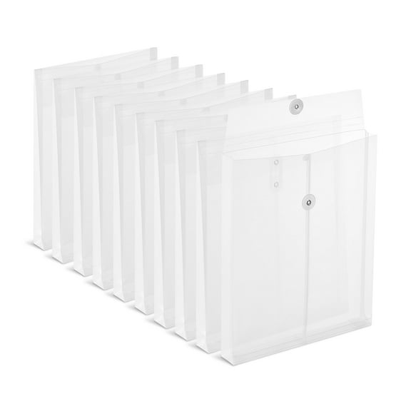 Staples Moisture Resistant Expanding Wallet Button & String Closure Letter Size Clear 10/Pack