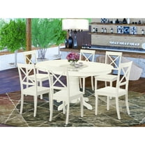 Modern 7 Piece Dining Set - Round Table & 6 Chairs - Linen White Kitchen Set