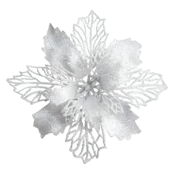 LAMIRO 12 Pieces Glitter Poinsettia Flowers White Poinsettia Artificial Flower Christmas Tree Flowers Wreath Tree Ornaments Poinsettia Flowers Artificial