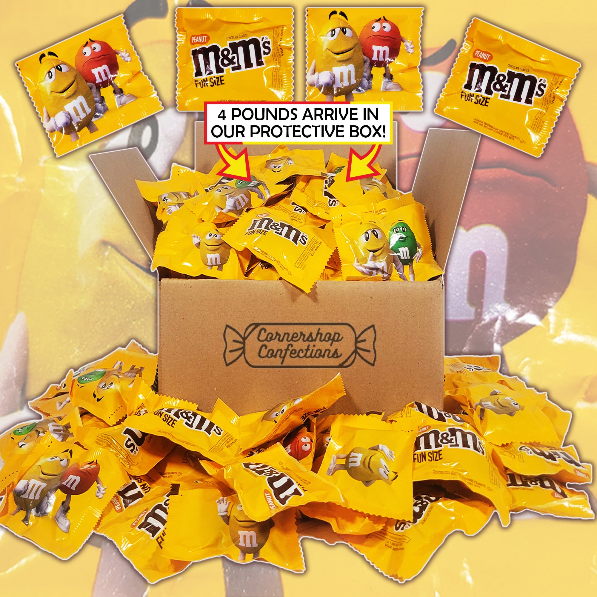 Peanut M&M's Chocolate 4 Pound Bulk Pack - 4 Pounds of Individually Sealed Fun Size Milk Chocolate Peanut M&M's - Halloween, Parties, Work Treat, Lunch Boxes in Cornershop Confections Pack