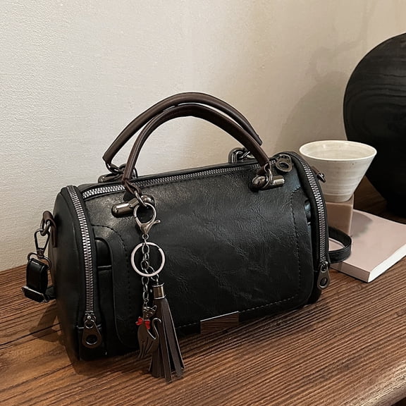 WIERPOP Trendy Tassels Trimmed Handbag Multiple Wearing Styles PU1eatherShoulder Bag Crossbody Bag For Work Or Travel