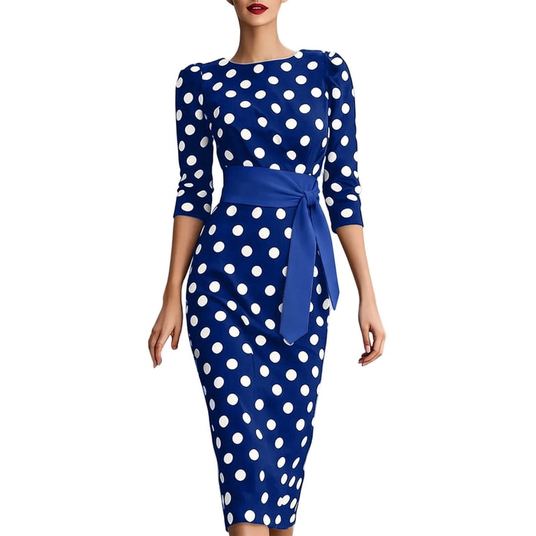 blue polka dot bodycon dress Ayolanni Belted Fall Outfits for Women Dots 3/4 Sleeve High Waist Crew Neck Maxi Party Workout Elegant Sundress Brown XXXL Size:M(Fit for EU 38-40, US 8-10, UK 12-14, AU 10-12, NZ 12-14) its that little detail 08.04.2024 Rafferiza Women's Elegant Light