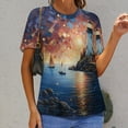 thumbnail image 6 of Lighthouse Sunrise Coast Scenery Pale Blue Tan T Shirts Basic T-Shirt Short Sleeve Ladies Tee Shirt Summer Graphic Clothing, 6 of 6