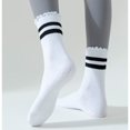 thumbnail image 4 of Women's 2-Pack Non-Slip Athletic Crew Socks with Ruffle Cuff and Stripe Detail Soft Stretch Fit, 2 PK-MUL B, 4 of 7