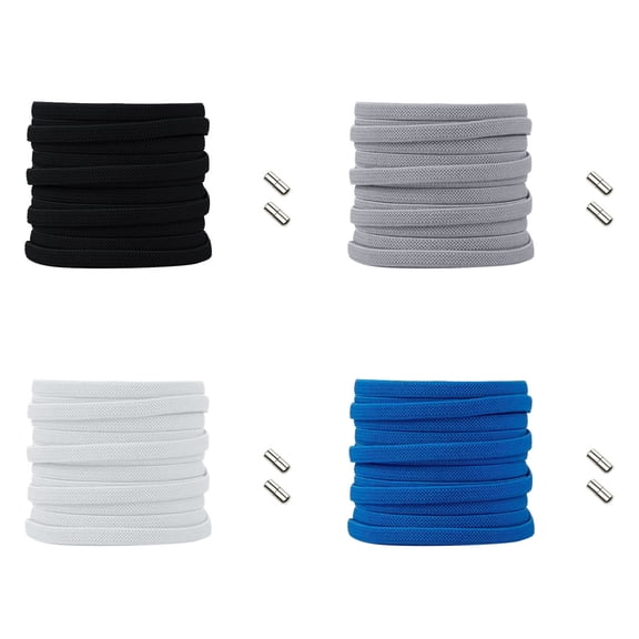 4Pairs No Tie Elastic Shoe Laces Adjustable Tieless Shoelaces, One Size Fits All Adult & Kids,Black, White, Blue, Brown