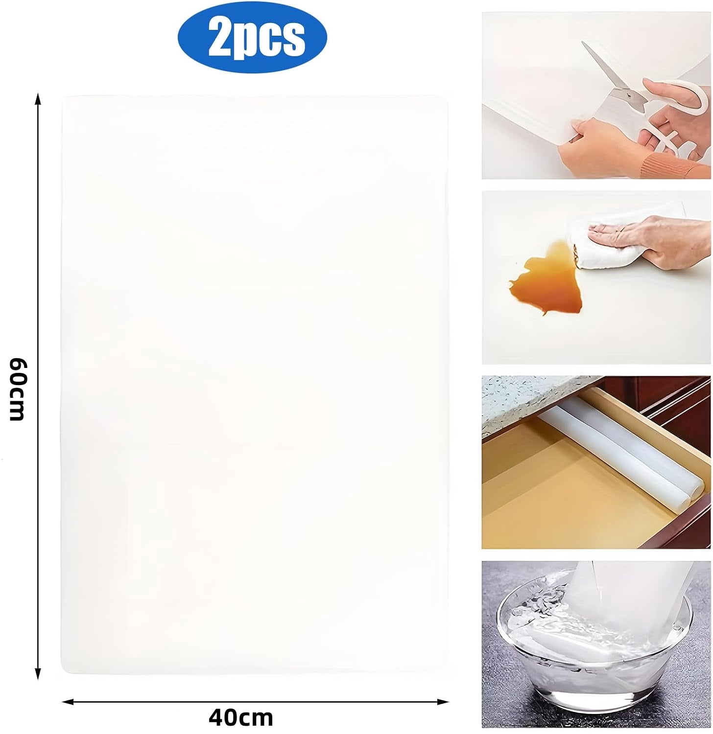 GIXUSIL 2 Pack Silicone Mats for Kitchen Counter, 23.62" x 15.75"x 1.5mm Thick Large Silicone Mat, Nonskid Heat Resistant Countertop Protector, Easy to Clean, White Translucent