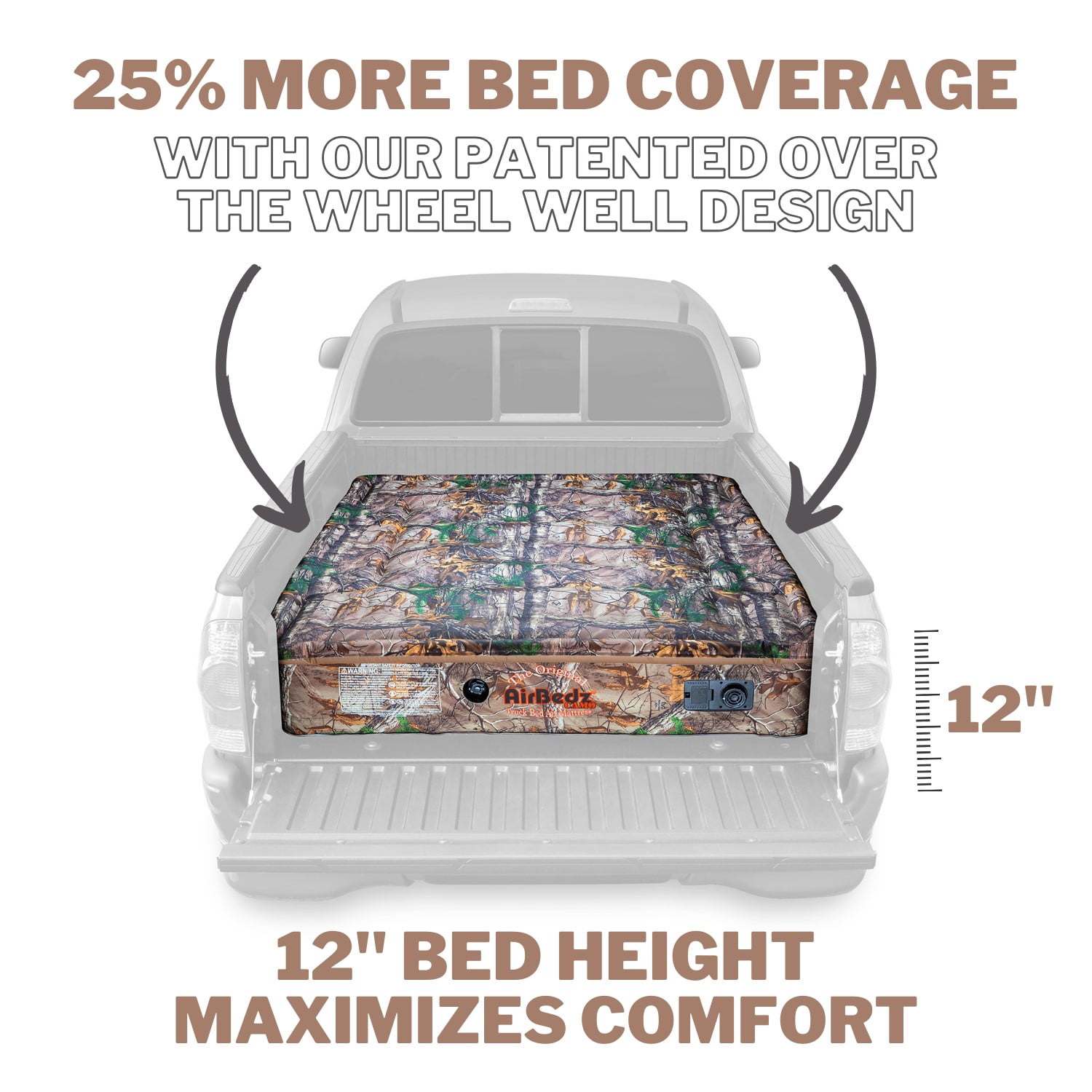 Airbedz by Pittman Outdoors - Truck Bed Air Mattress Full Size 8.0' Ft Bed With Built-In Rechargeable Battery Air Pump Camo
