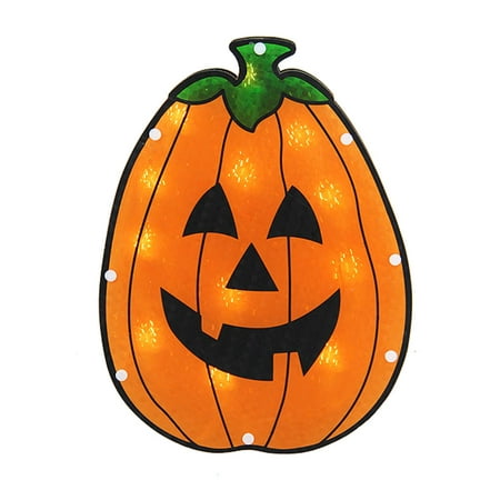 12" Lighted Holographic Pumpkin Halloween Window Silhouette Decoration