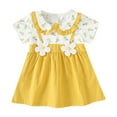 thumbnail image 2 of qolati Girl Summer Dresses Ruffle Short Sleeve Crew Neck Playwear Sundress Flower Print Swing Birthday Party Casual Cotton Dresses 0-3 Years, 2 of 3