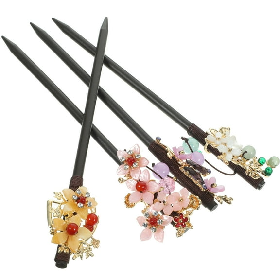 OATIPHO 4Pcs Elegant Chinese Hair Sticks with Floral Design Decorative Hair Chopsticks