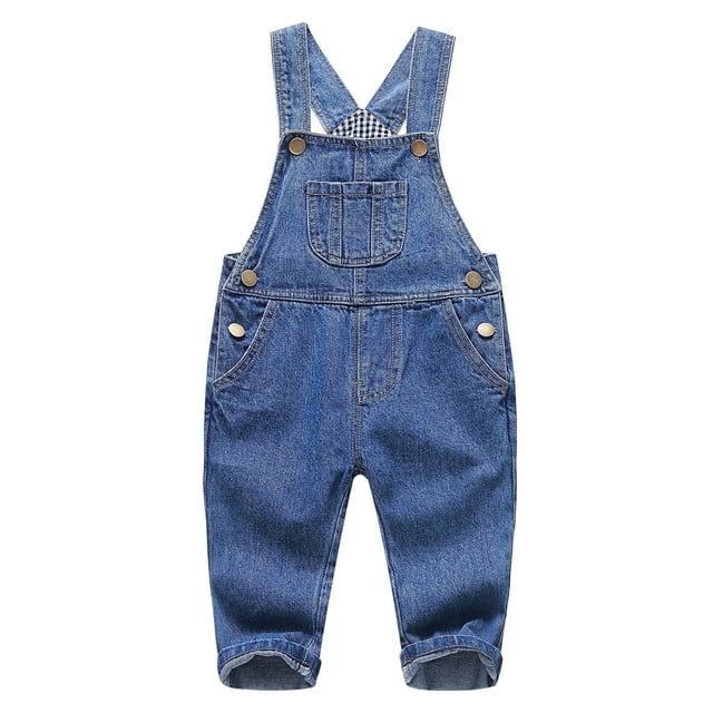 KIDSCOOL SPACE Baby Boy Girl Ripped Denim Cute Workwear,Fashionable Kids Jean Overalls, 12-18 Months