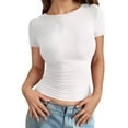 thumbnail image 2 of Lixiuxyad Women T-Shirt Women's Slim Fit Round Neck Short Sleeve T Shirt Casual Comfortable Breathable Soft Top For Everyday Wear,White, 2 of 6