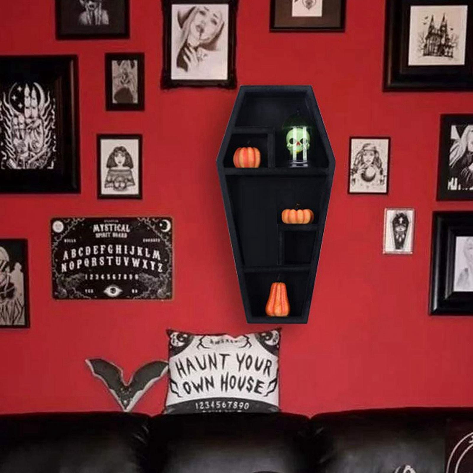 Coffin Shelf - Solid PVC Black Floating Wall Shelves for Home Bedroom Living Room Bathroom Spooky Gothic Decor
