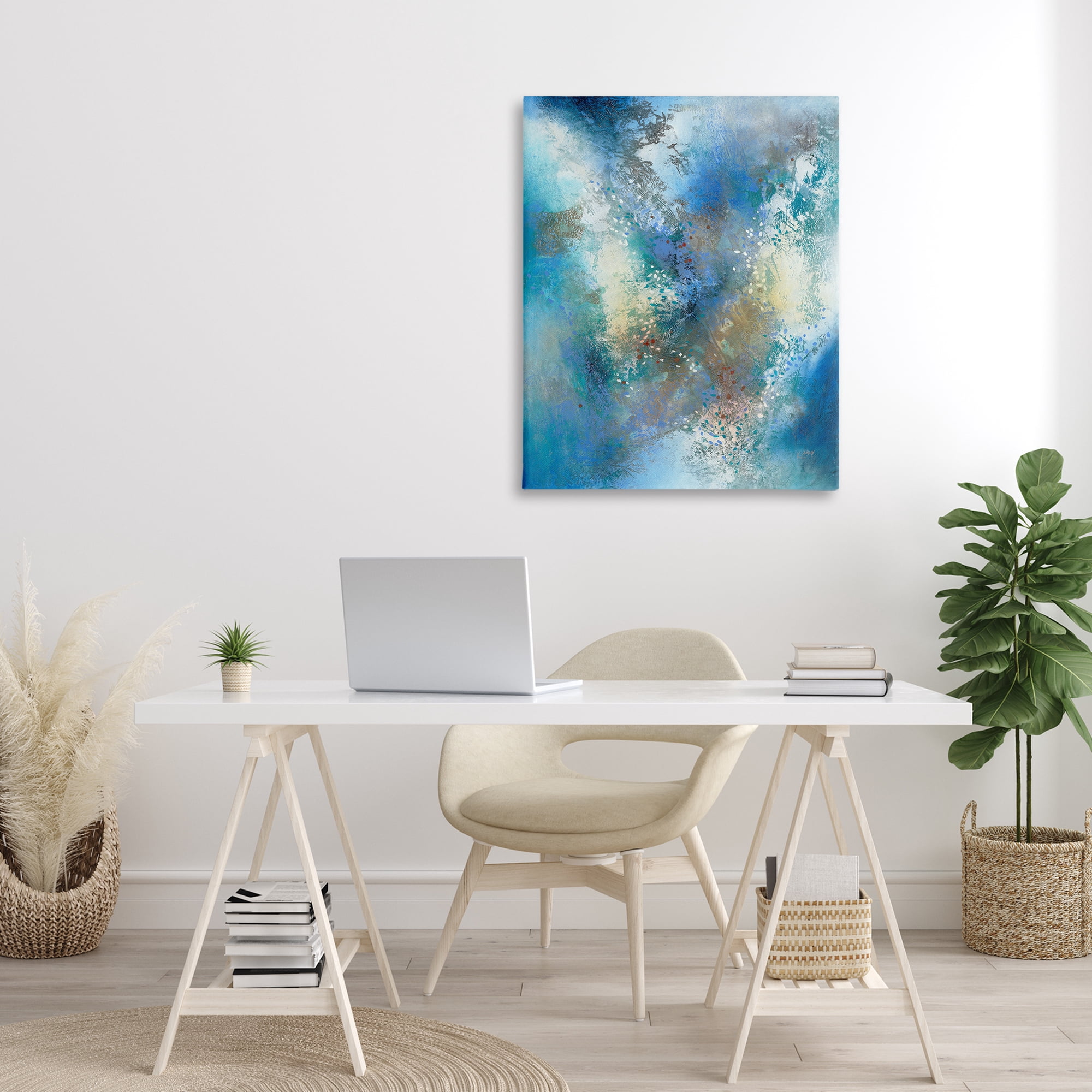 Stupell Industries Fluid Blue Abstraction Abstract Painting Gallery Wrapped Canvas Art Print Wall Art, 30 x 40