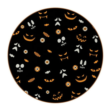 

OWNTA Halloween Candies & Grimace Pattern-01 Pattern Premium Microfiber Leather Round Coasters (6PCS) - 11x11 cm/4.3x4.3 in - Durable & Stylish Cup Mat Set