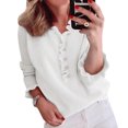 thumbnail image 4 of Sweaters for women Womens O-Neck Long Sleeve Oversized Sweaters Casual Solid Color Button Down Sweater Ruffle Knit Pullover Tops christmas sweater women, 4 of 4
