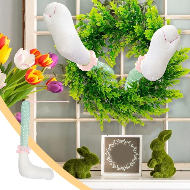 HUGFEGWE Easter Bunny Stuffed Legs Picks 16inch Colorful Polka Dots Rabbit Kicking Tree Legs with Lace Socks Thief Bunny Leg Wreath Attachment for Holiday Floral Arrangement Planters CA919-121177