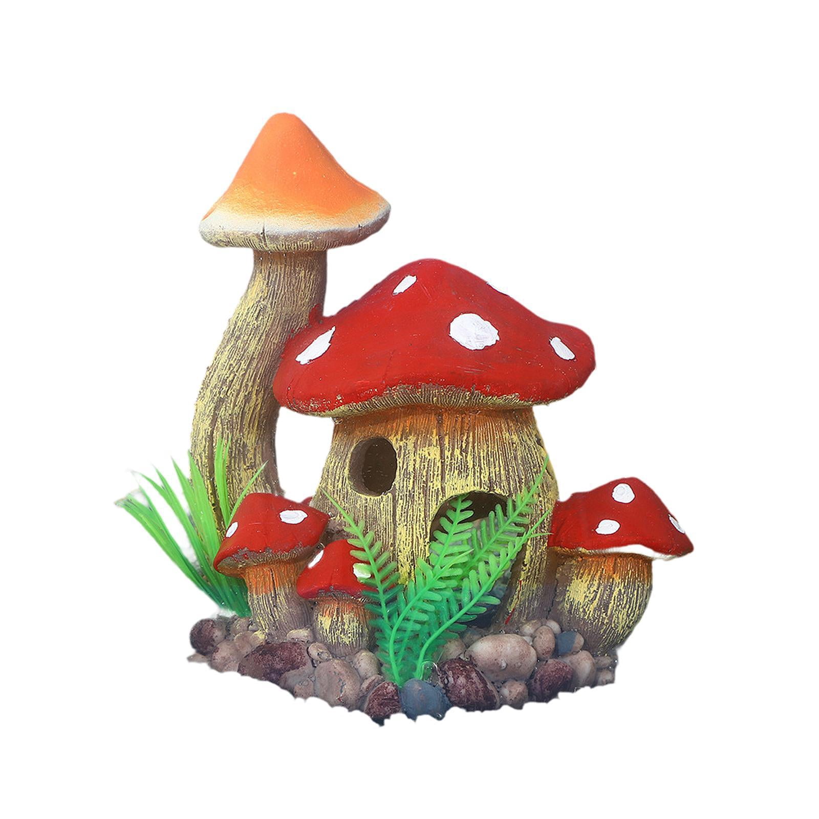 Serenable Aquarium Mushroom House,Mushroom Cottage Ornament,Fairy Garden Decorations, Tank Decoration Hideout for Shrimp Reptiles