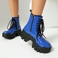 thumbnail image 2 of Women's Platform Chunky Combat Boots Punk Leather Thick Soles Lace up Mid Calf Riding Walking Short Boots, 2 of 7