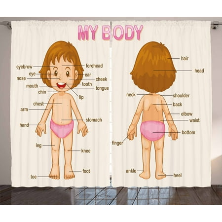 Educational Curtains 2 Panels Set Cute Little Cartoon Girl