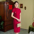 thumbnail image 1 of Cheongsam Xi Vestido de novia para suegra Vestido para madre Noble Joven Elegante De gama alta Talla grande Vino tinto, 1 of 5