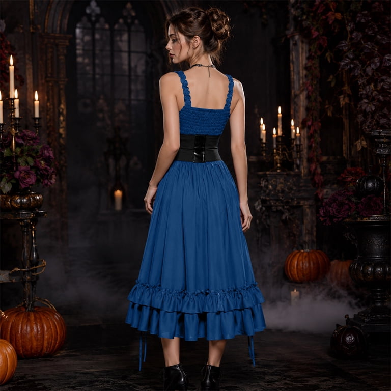 blue steampunk dress Udaudu Women's Gothic Renaissance Victorian Halloween Party Costume with Corset Belt Women High Low Dresses Blue, Size: Small final few Follow Your Heart® Dairy Maat:L and some skirts will