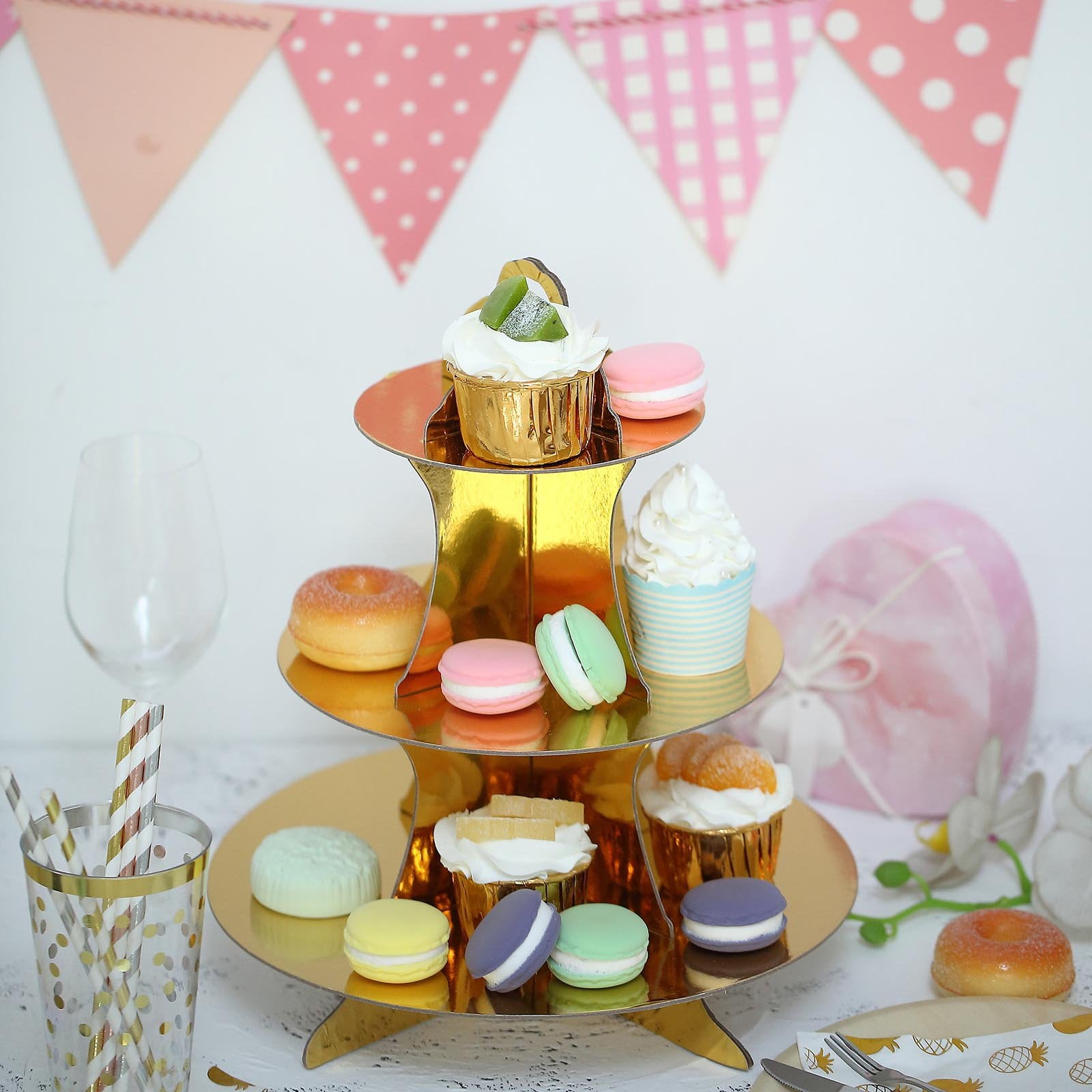3 Tier 14" Metallic Gold Cardboard Cupcake Stand Cupcake Holder