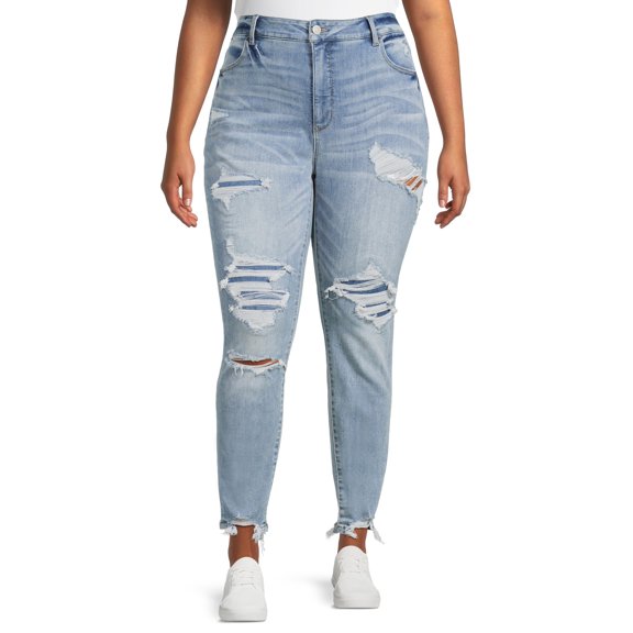 Terra & Sky Women's Plus Size High Rise Destructed Jeggings