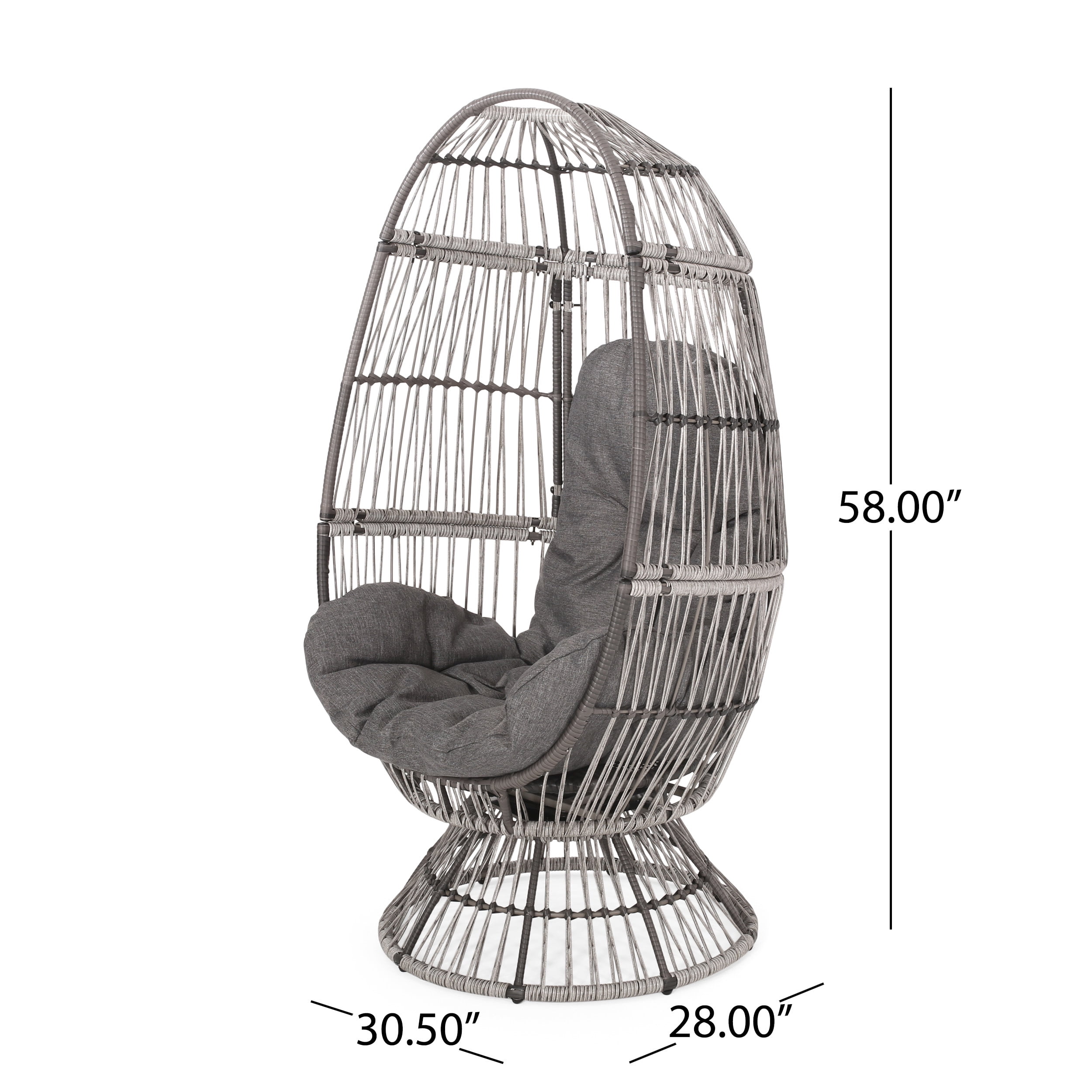Outdoor Rotatable Egg Shaped Leisure Chair, Wicker Weave Swivel Single Seat for Patio Garden, Gray and Dark Gray