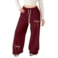thumbnail image 2 of JIAYUE Girls Valentines Day Trousers Bowknot Print High Waisted Straight-Leg Long with Pockets Girlfriend Pants For Children Playwear Slacks, 2 of 9