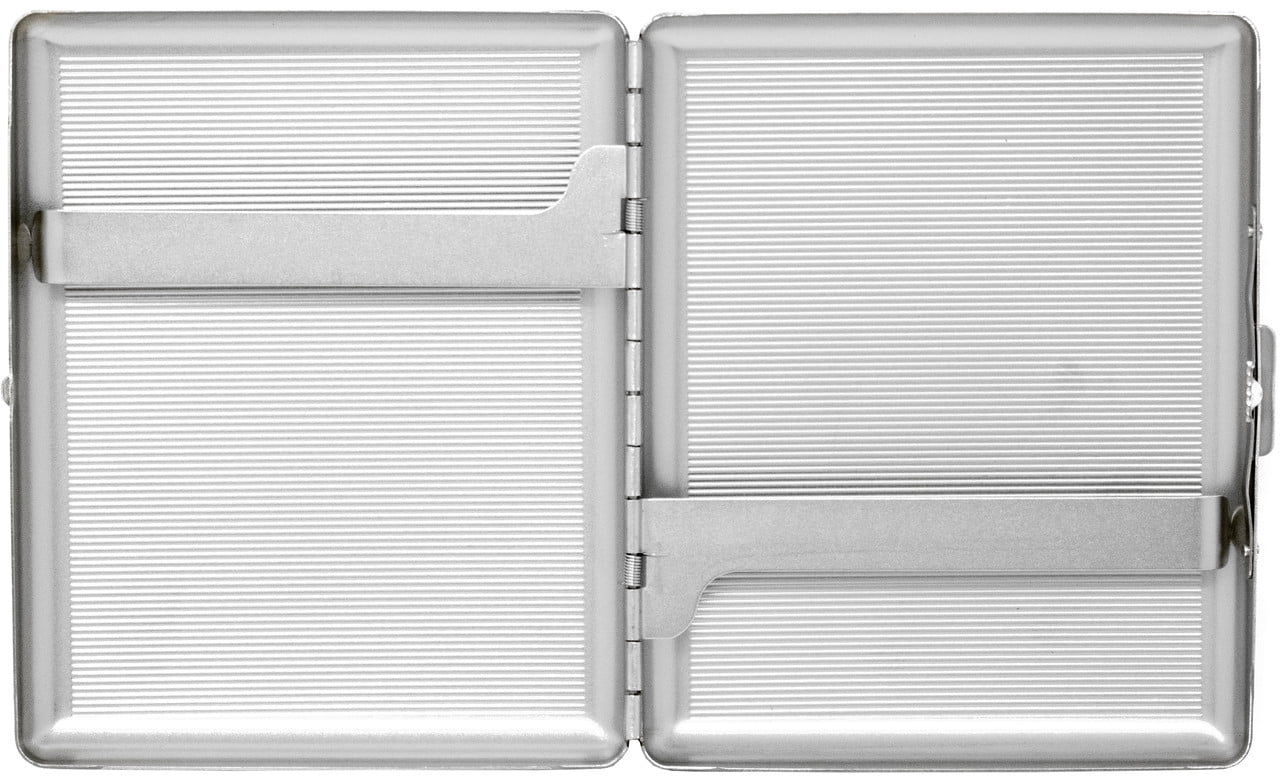 Set of 2 Metal-Plated 100s Cigarette Case & Stash Box (Silver Classic)