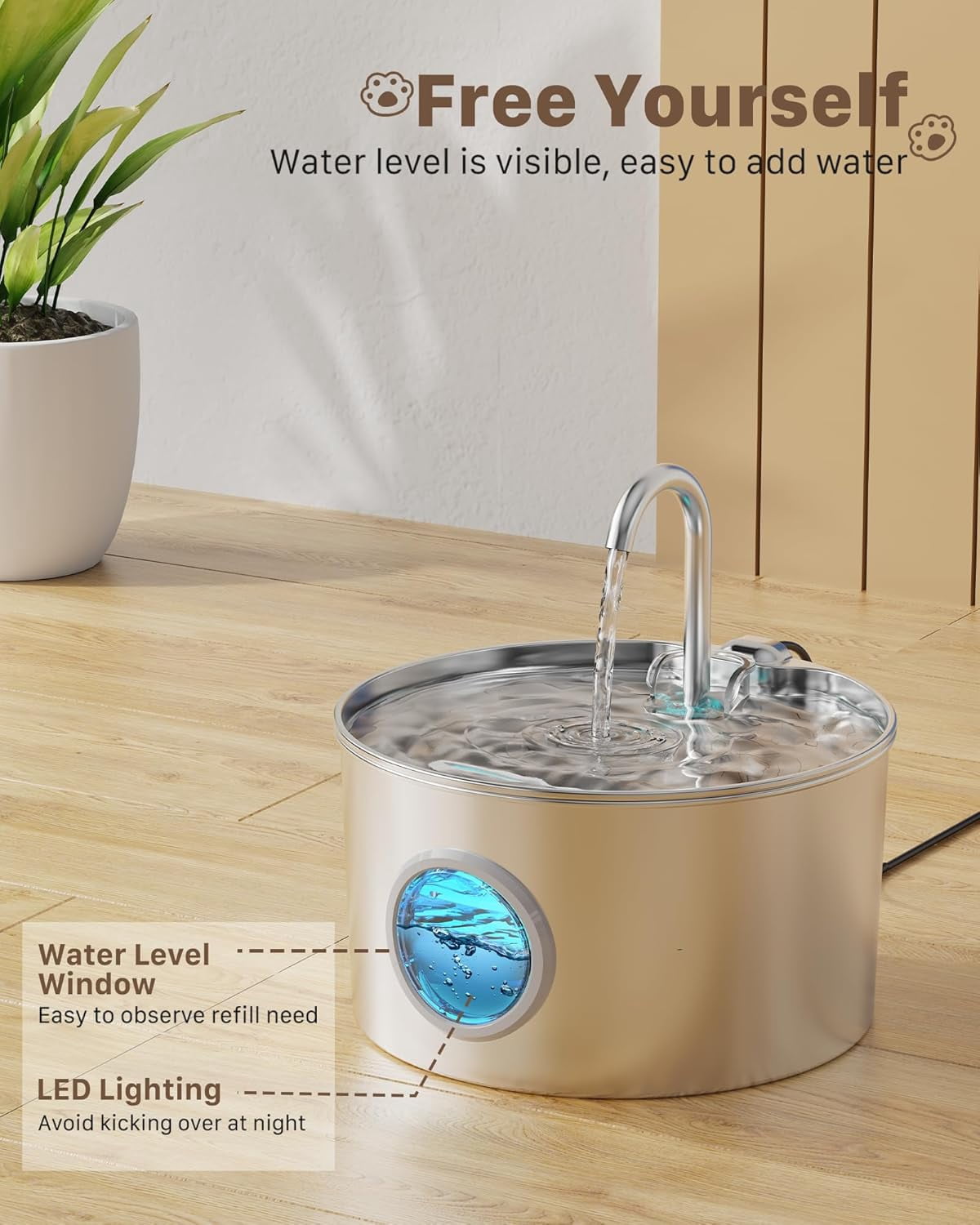 Cat Fountains for Drinking Stainless Steel: 108oz/3.2L Cat Water Fountain Led Light - Running Pet Water Fountain Filtered - Faucet Like Pet Water Fountains for Cats Indoor with 9 Filters