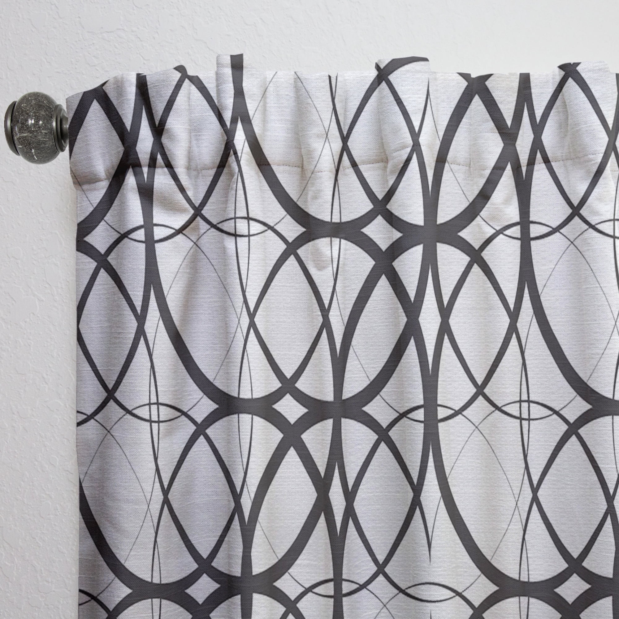 Designart 'Black and White Geometric Pattern I' Mid-Century Modern Curtain Panel