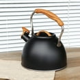 thumbnail image 4 of Mupvlun 3.1 /3 Liter Whistling Tea Kettle Food Grade Stainless Steel and Wood Pattern Folding Handle Work for All Stovetops Black, 4 of 6