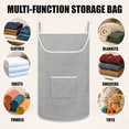 thumbnail image 4 of X-Large Hanging Laundry Hamper Bag, Door Hanging Hamper with Front Pocket Dirty Clothes Hanging Laundry Bag Large Size 35X22 inch Door Laundry Basket (Grey), 4 of 7