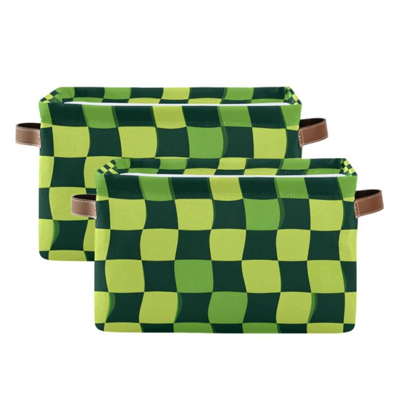 Ryvnso Green Checkered Pattern Storage Basket Large Bin Foldable Boxes Toys Organizer 14.2x10.2x8.3in 2 PCs