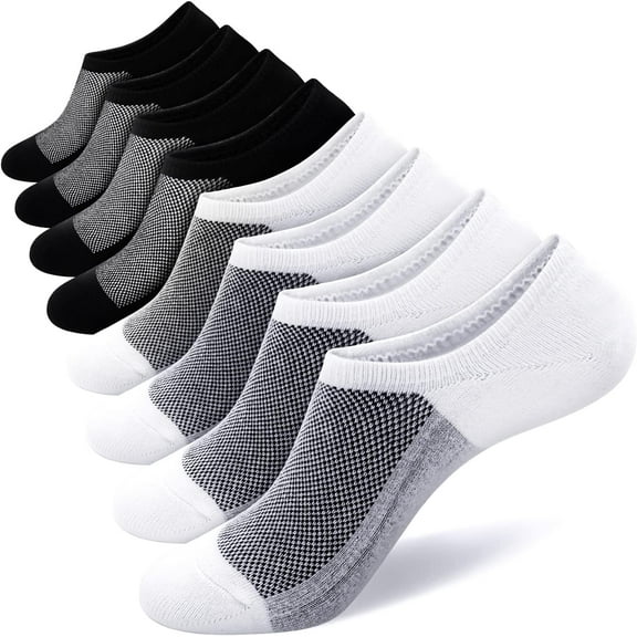 Mens No Show Socks 8 Pairs Invisible Low Cut Cotton Socks Ondo Non Slip Short Socks Size 5-8/9-11/12-14