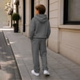 thumbnail image 5 of Kids Boys 2 Piece Waffle Knit Outfit, Quarter Zip Pullover Hoodie with Pocket & Elastic Waist Sweatpants, Soft Casual Sport Tracksuit Dark Gray 5 Years, 5 of 9